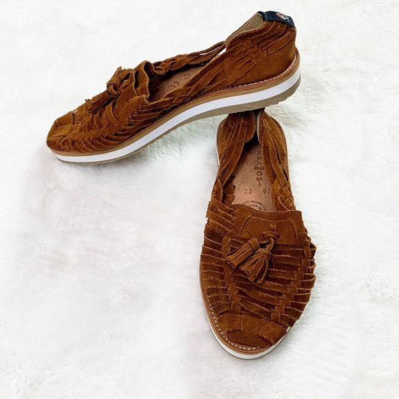 Pazos Mexican Shoes Size 6 23 Brown Leather Santa Clara Tassle Handmade - Picture 8 of 9